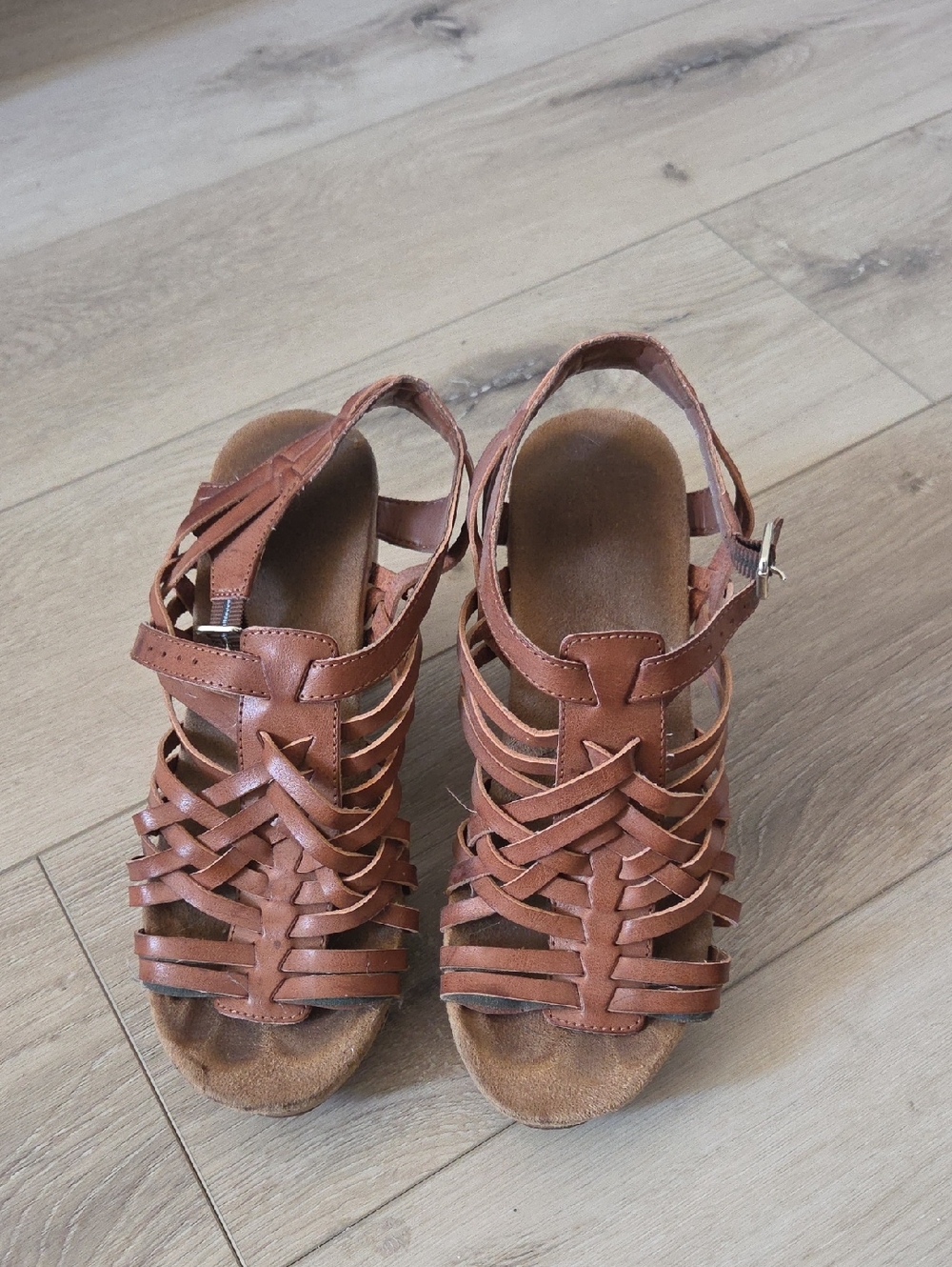 Dr. Scholl's Brown Woven Strappy Women’s Sandals